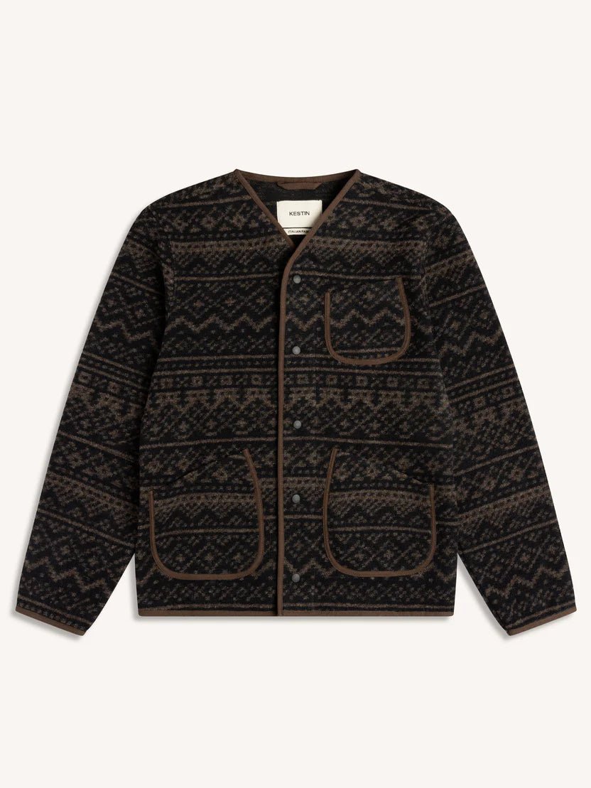 Kestin Neist Cardigan in Peat / Black Knitted Fairisle - Steranko Clothing Manchester