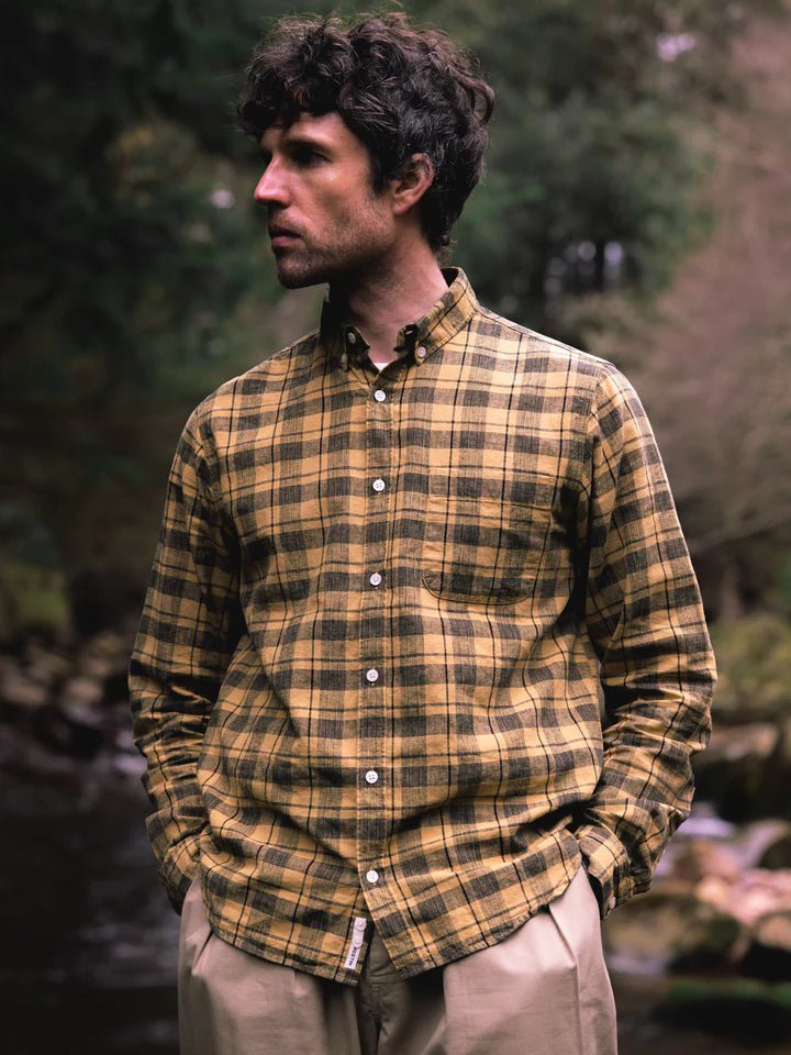 Kestin Raeburn Button Down Shirt Yellow Gorse Linen Check - Steranko Clothing Manchester
