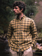Kestin Raeburn Button Down Shirt Yellow Gorse Linen Check - Steranko Clothing Manchester