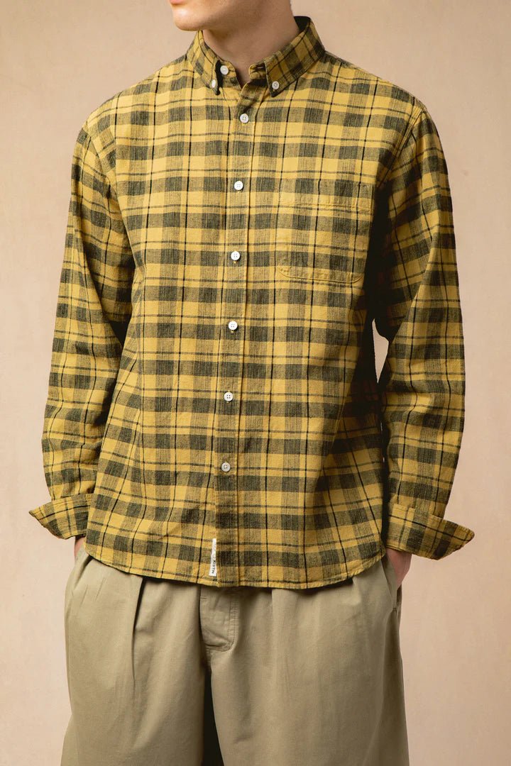 Kestin Raeburn Button Down Shirt Yellow Gorse Linen Check - Steranko Clothing Manchester