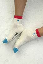 Le Bon Shoppe Embroidered Colour Block Girlfriend Socks Blue Red + Heart - Steranko Clothing Manchester