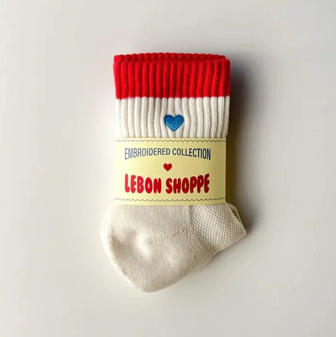 Le Bon Shoppe Embroidered Colour Block Girlfriend Socks Blue Red + Heart - Steranko Clothing Manchester