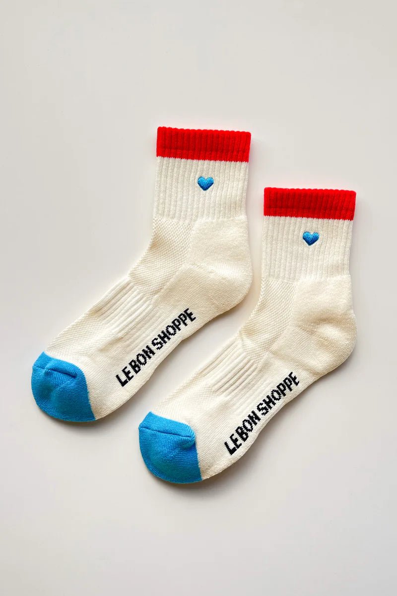 Le Bon Shoppe Embroidered Colour Block Girlfriend Socks Blue Red + Heart - Steranko Clothing Manchester