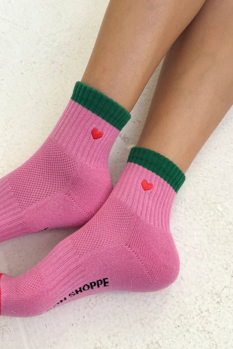 Le Bon Shoppe Embroidered Colour Block Girlfriend Socks Rose Green + Heart - Steranko Clothing Manchester