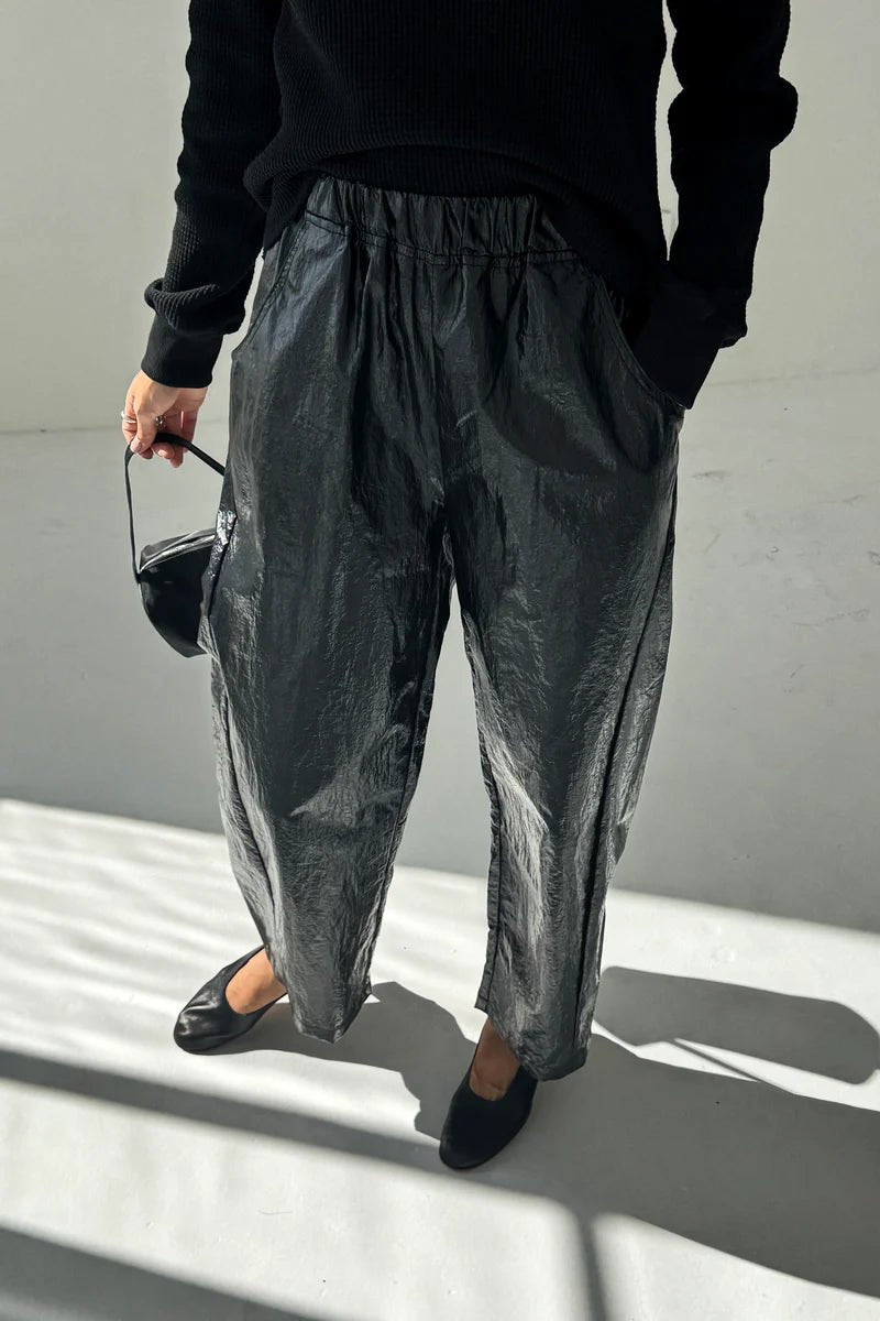 Le Bon Shoppe Liquid Nylon Pants in Lacquer Black