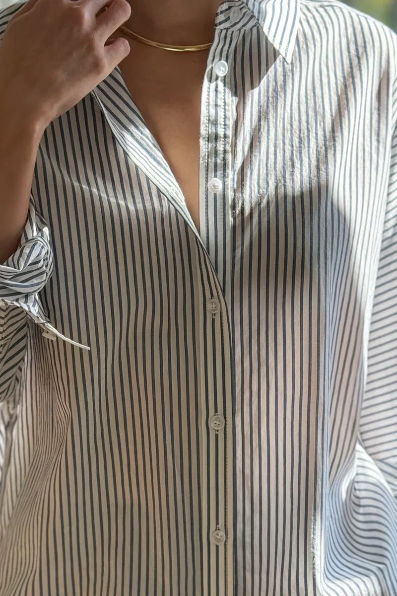 Le Bon Shoppe Owen Stripe Shirt Denim/White - Steranko Clothing Manchester