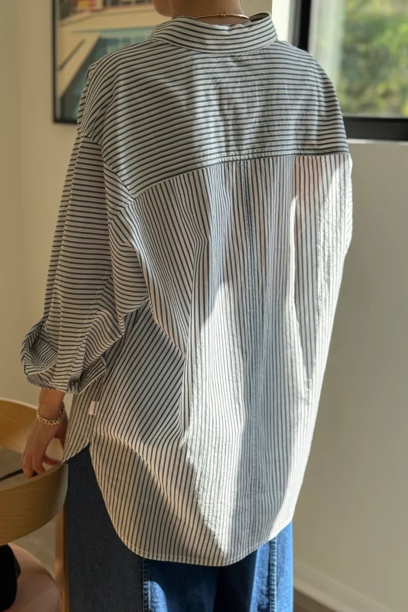 Le Bon Shoppe Owen Stripe Shirt Denim/White - Steranko Clothing Manchester