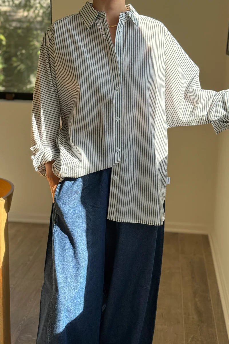 Le Bon Shoppe Owen Stripe Shirt Denim/White - Steranko Clothing Manchester