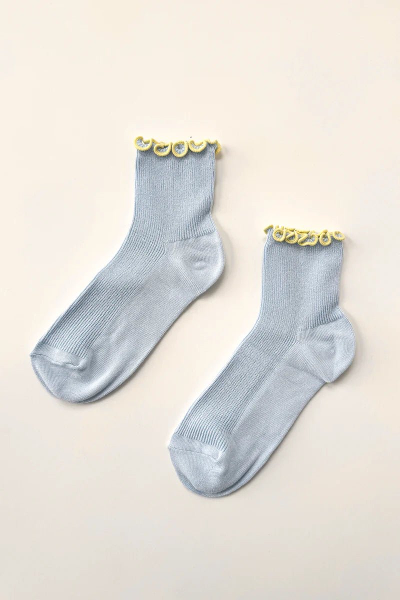Le Bon Shoppe Petite Ruffled Modal Socks Baby Blue/Butter - Steranko Clothing Manchester