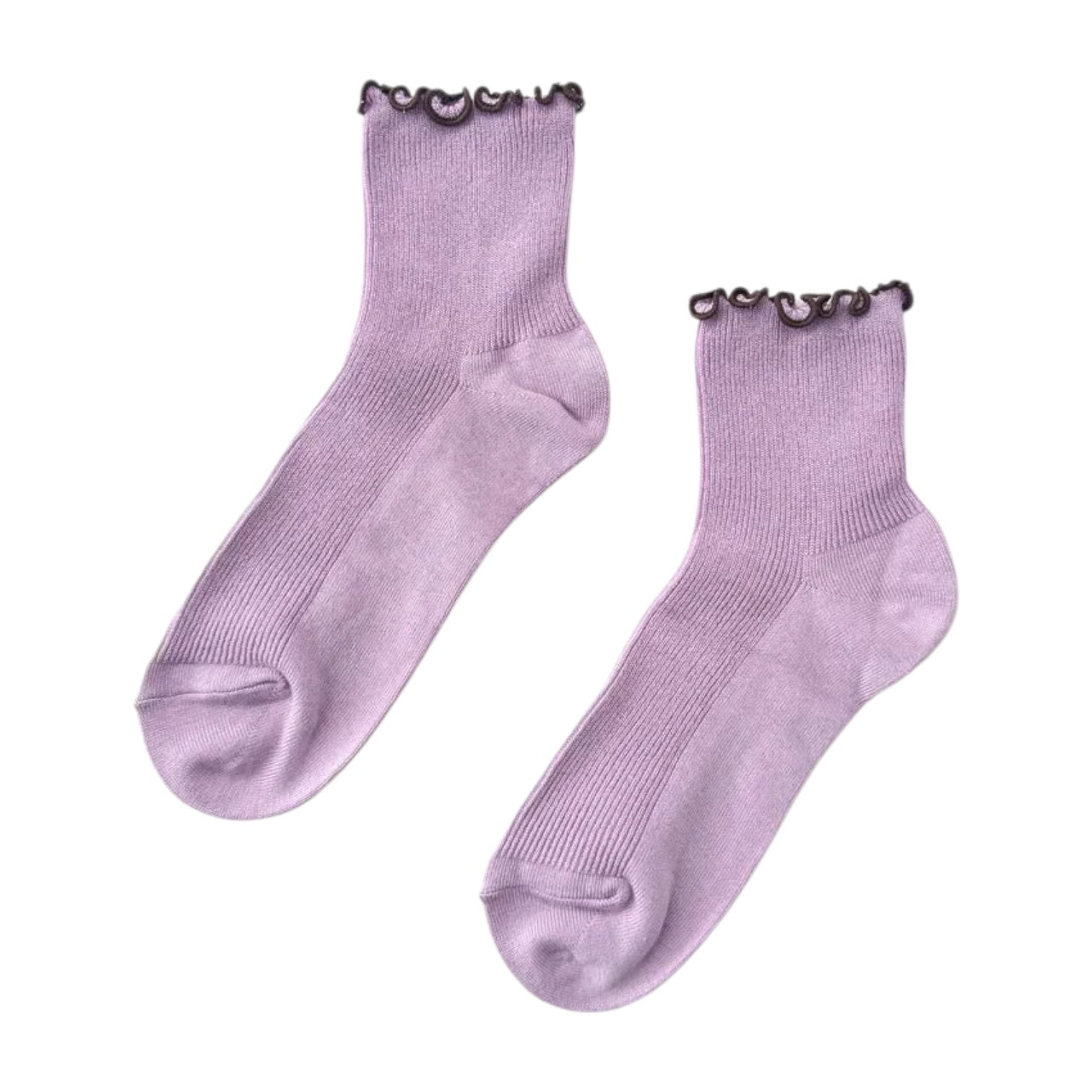 Le Bon Shoppe Petite Ruffled Modal Socks Lilac/Brown - Steranko Clothing Manchester