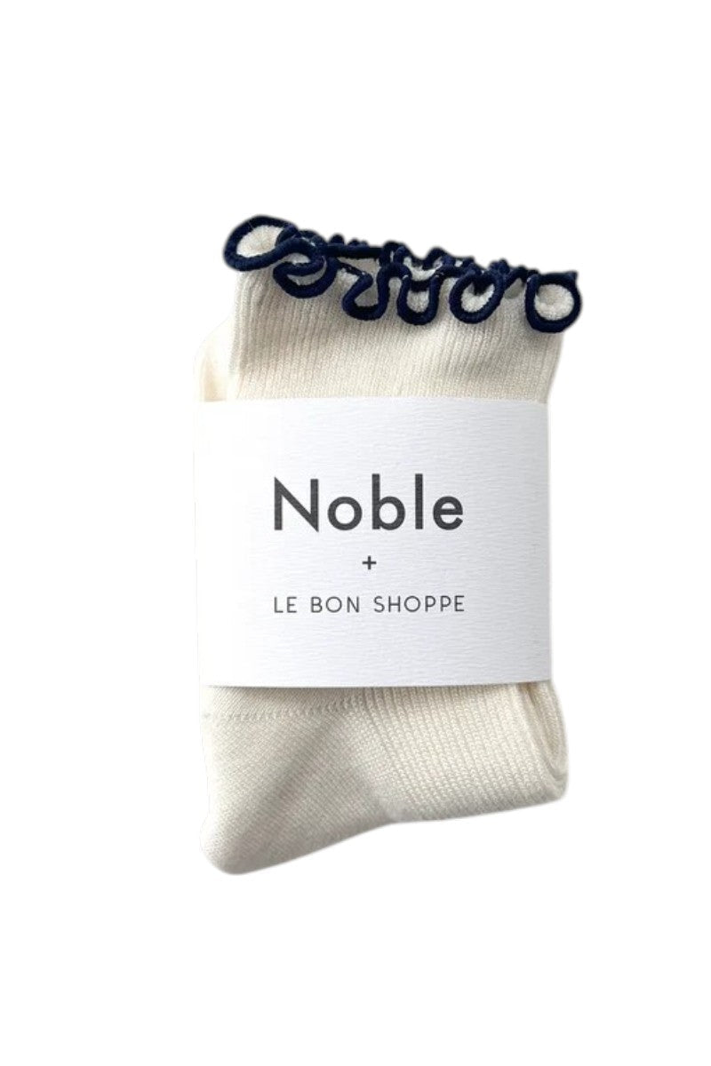 Le Bon Shoppe Petite Ruffled Modal Socks Soft White/Navy - Steranko Clothing Manchester