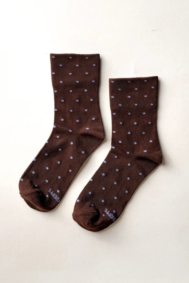 Le Bon Shoppe Sneaker Socks Polka Dot Cacao/Blue - Steranko Clothing Manchester
