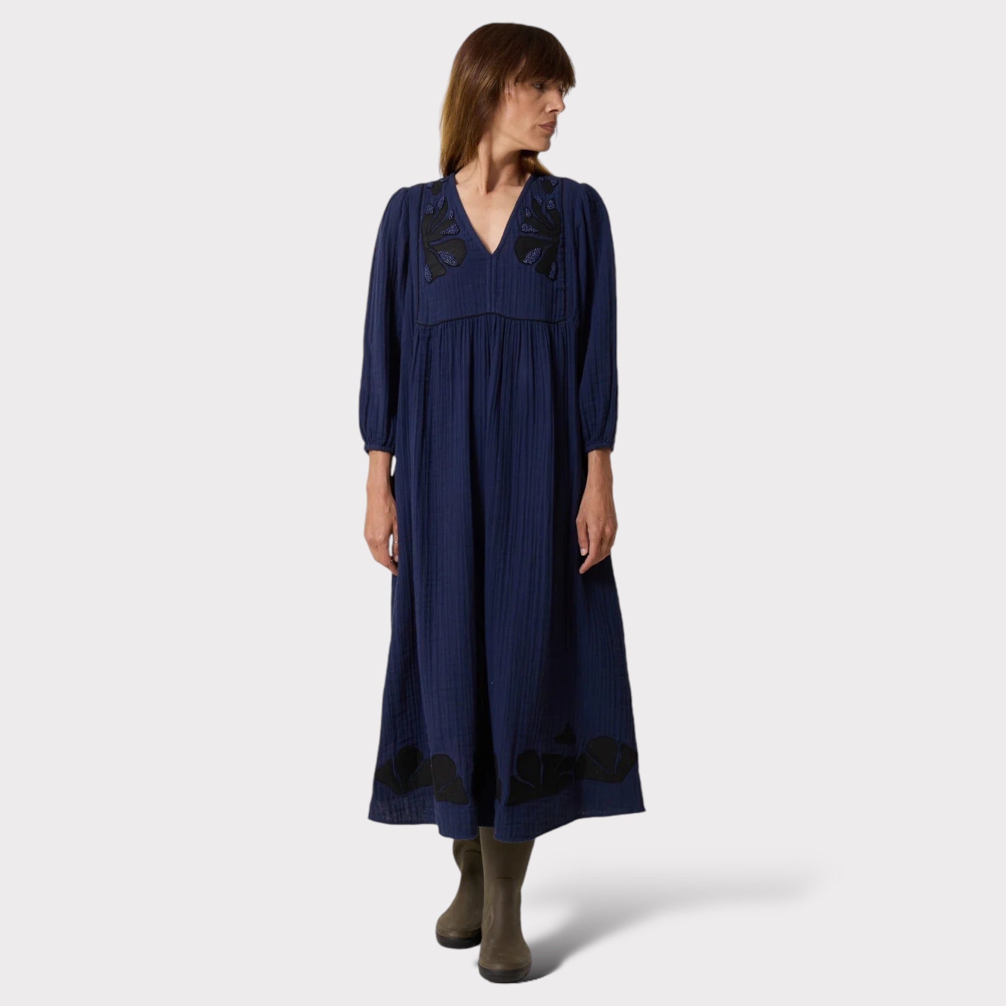 Leon & Harper Romaine Beads Dress Navy - Steranko Clothing Manchester