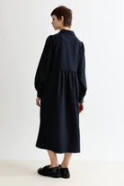 Louche Manton Pinstripe Zip Front Lace Trim Dress Navy - Steranko Clothing Manchester