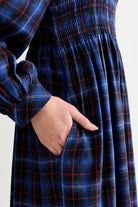 Louche Peppi Winter Check Smocked Bodice Midi Dress Blue - Steranko Clothing Manchester