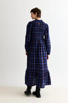 Louche Peppi Winter Check Smocked Bodice Midi Dress Blue - Steranko Clothing Manchester