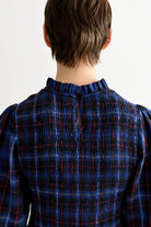 Louche Peppi Winter Check Smocked Bodice Midi Dress Blue - Steranko Clothing Manchester