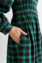 Louche Peppi Winter Check Smocked Bodice Midi Dress Green - Steranko Clothing Manchester