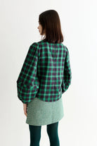 Louche Rivka Winter Check Pleat Long Sleeve Blouse Green - Steranko Clothing Manchester