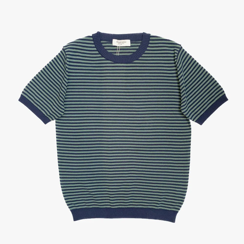 Mooncastle Ice Cotton Border Crewneck Navy Olive - Steranko Clothing Manchester
