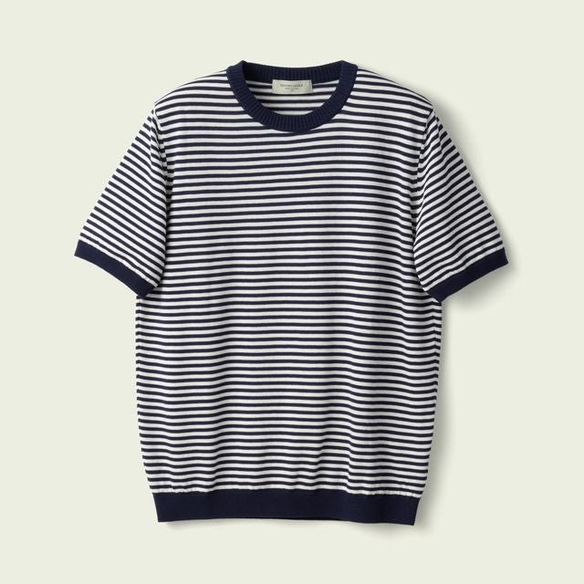 Mooncastle Ice Cotton Border Crewneck Navy White - Steranko Clothing Manchester