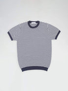 Mooncastle Ice Cotton Border Crewneck Navy White - Steranko Clothing Manchester