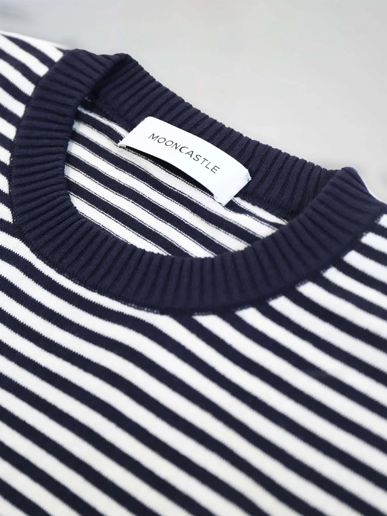 Mooncastle Ice Cotton Border Crewneck Navy White - Steranko Clothing Manchester