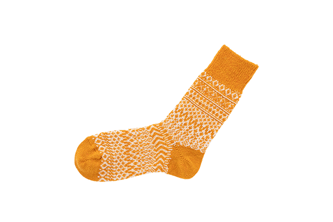 Nishiguchi Kutsushita Wool Jacquard Socks Lantern Orange - Steranko Clothing Manchester