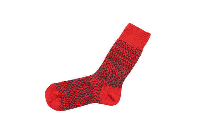 Nishiguchi Kutsushita Wool Jacquard Socks Red - Steranko Clothing Manchester