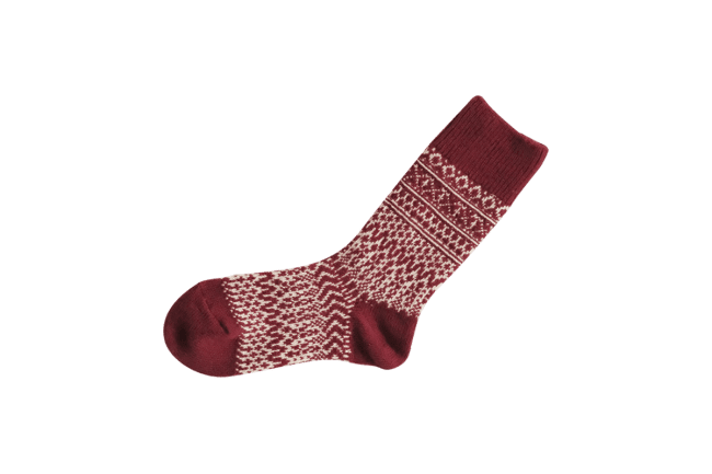 Nishiguchi Kutsushita Wool Jacquard Socks Wine - Steranko Clothing Manchester