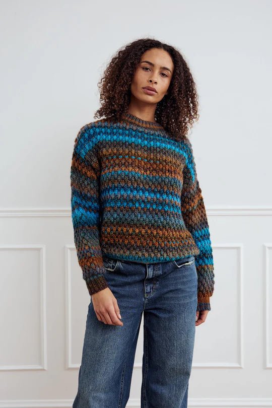 Noella Gio Knit Sweater Turquoise Brown Mix - Steranko Clothing Manchester