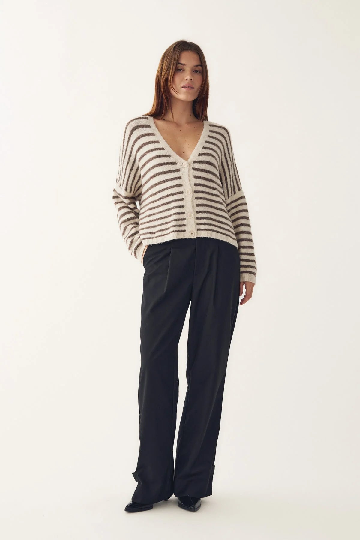 Noella Lenda Knit Cardigan Brown Ivory Stripe - Steranko Clothing Manchester