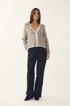 Noella Lenda Knit Cardigan Brown Ivory Stripe - Steranko Clothing Manchester