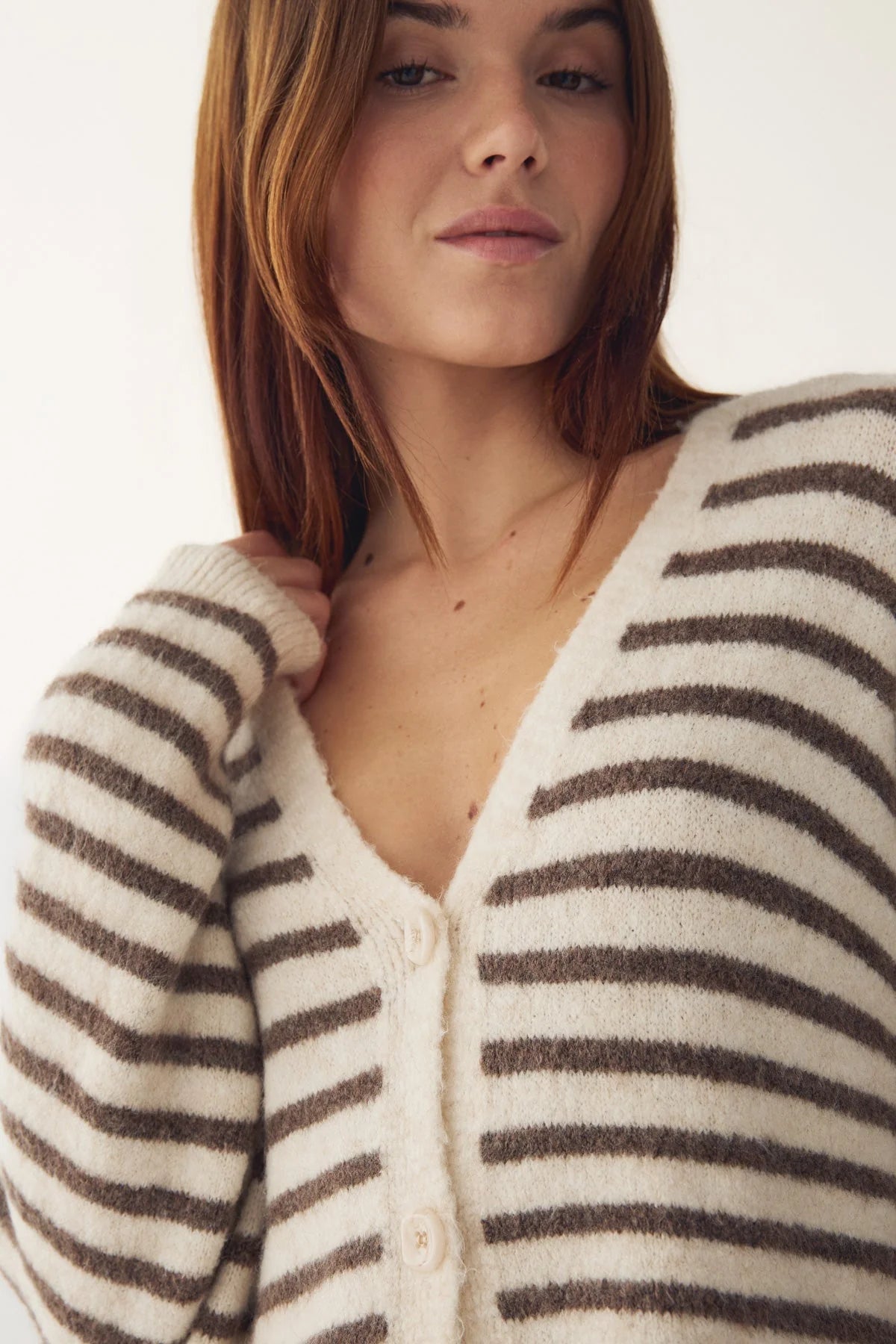 Noella Lenda Knit Cardigan Brown Ivory Stripe - Steranko Clothing Manchester