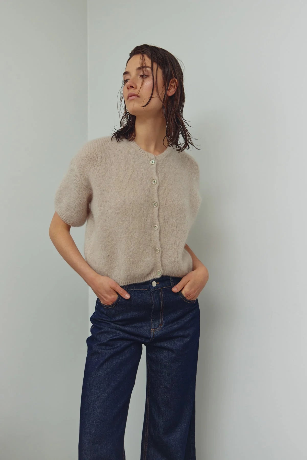 Noella Lorell Knit SS Cardigan Beige - Steranko Clothing Manchester