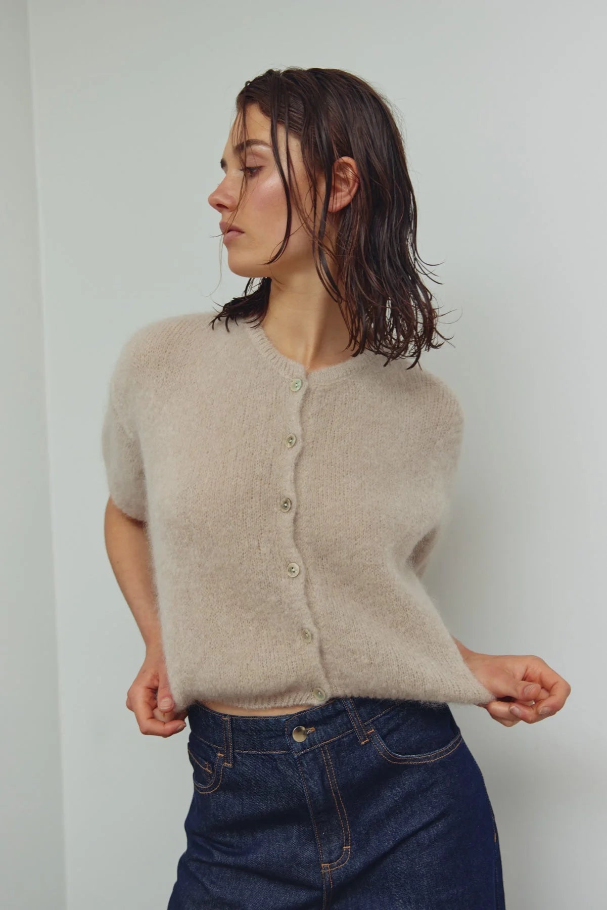 Noella Lorell Knit SS Cardigan Beige - Steranko Clothing Manchester