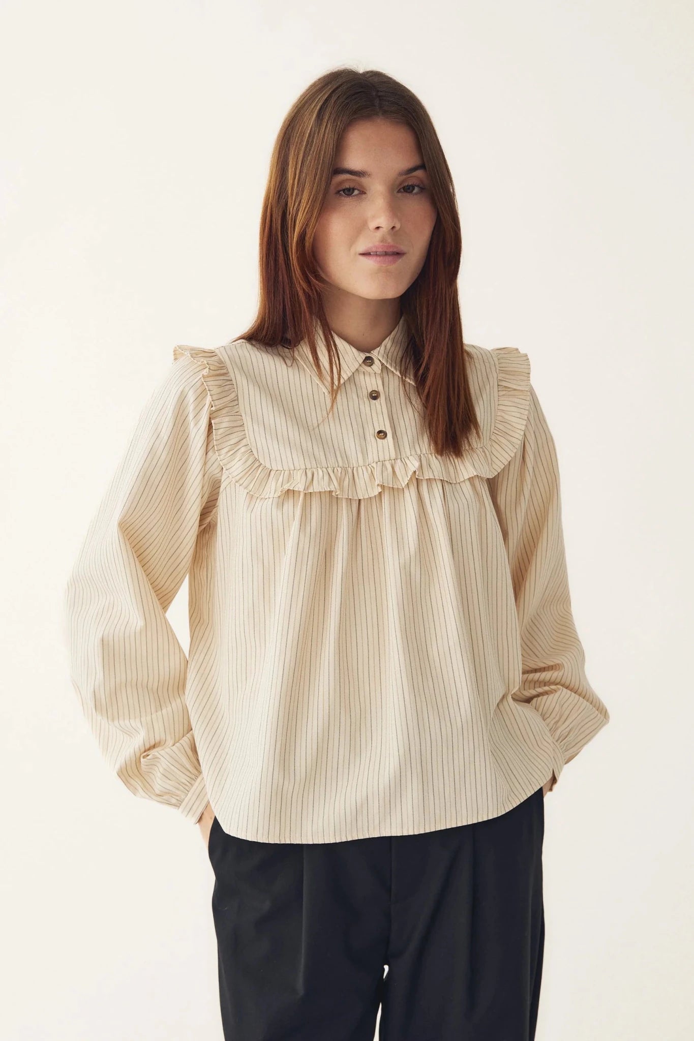 Noella Mikayla Blouse Donnie Cream Stripe - Steranko Clothing Manchester