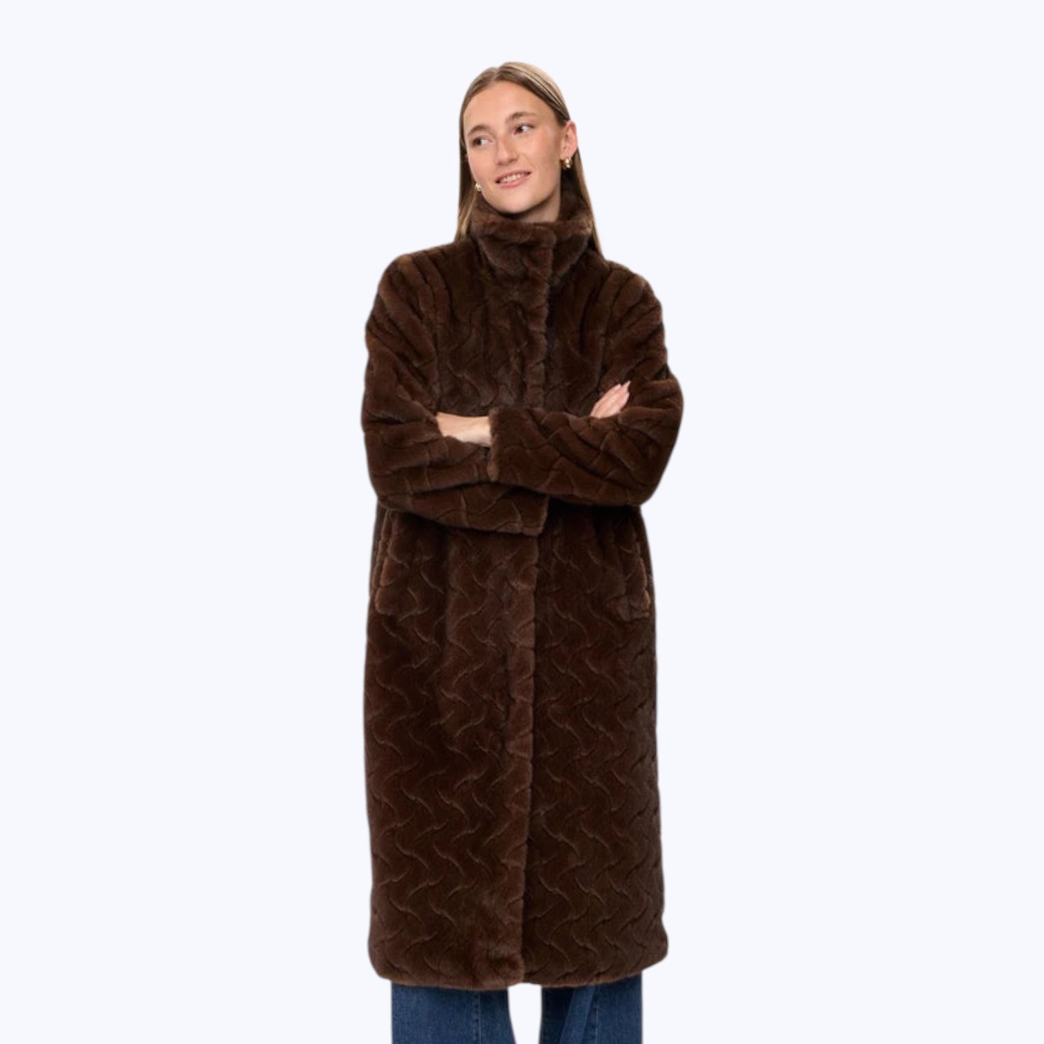 Numph Zitta Fake Fur Coat Black Coffee - Steranko Clothing Manchester