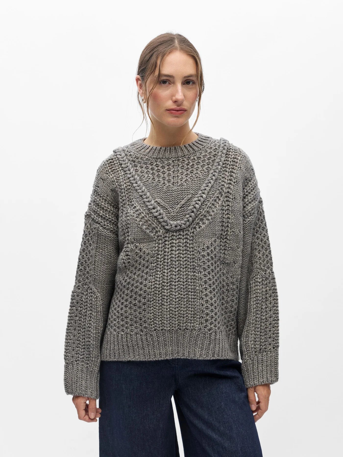 Object Hinna L/S Pullover Medium Grey/Melange - Steranko Clothing Manchester