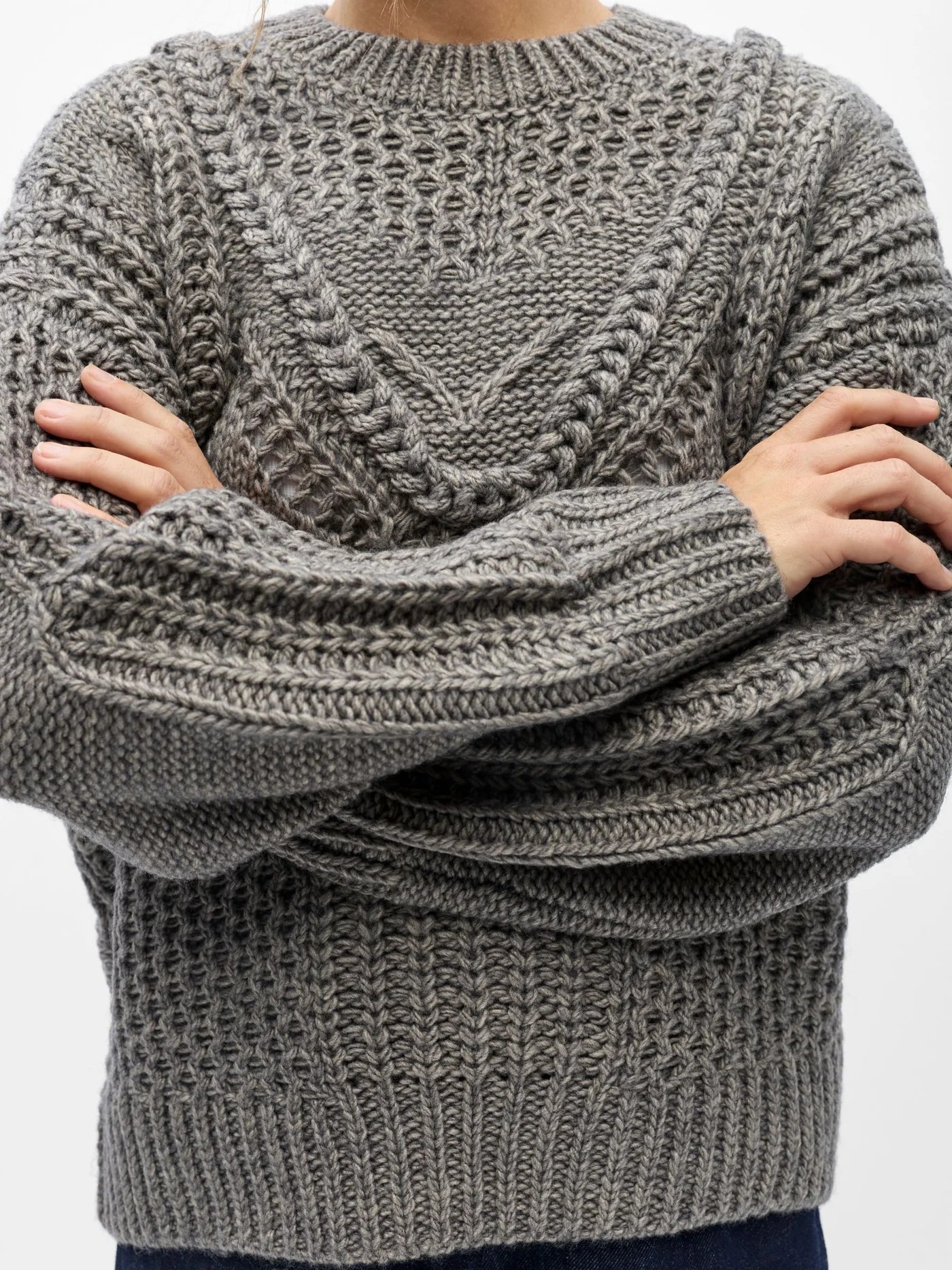 Object Hinna L/S Pullover Medium Grey/Melange - Steranko Clothing Manchester