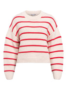 Object Joda L/S Lo Striped Knit Pullover Birch Poinsettia - Steranko Clothing Manchester