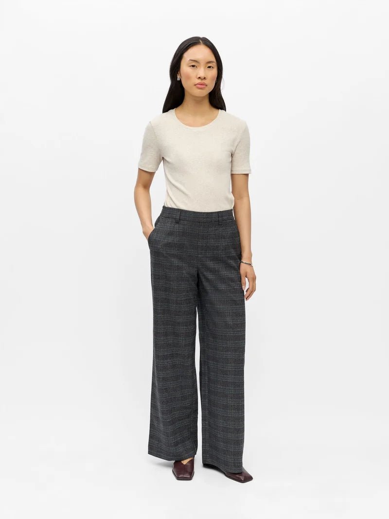 Object Lisa Wide Leg Pant Dark Grey Melange - Steranko Clothing Manchester