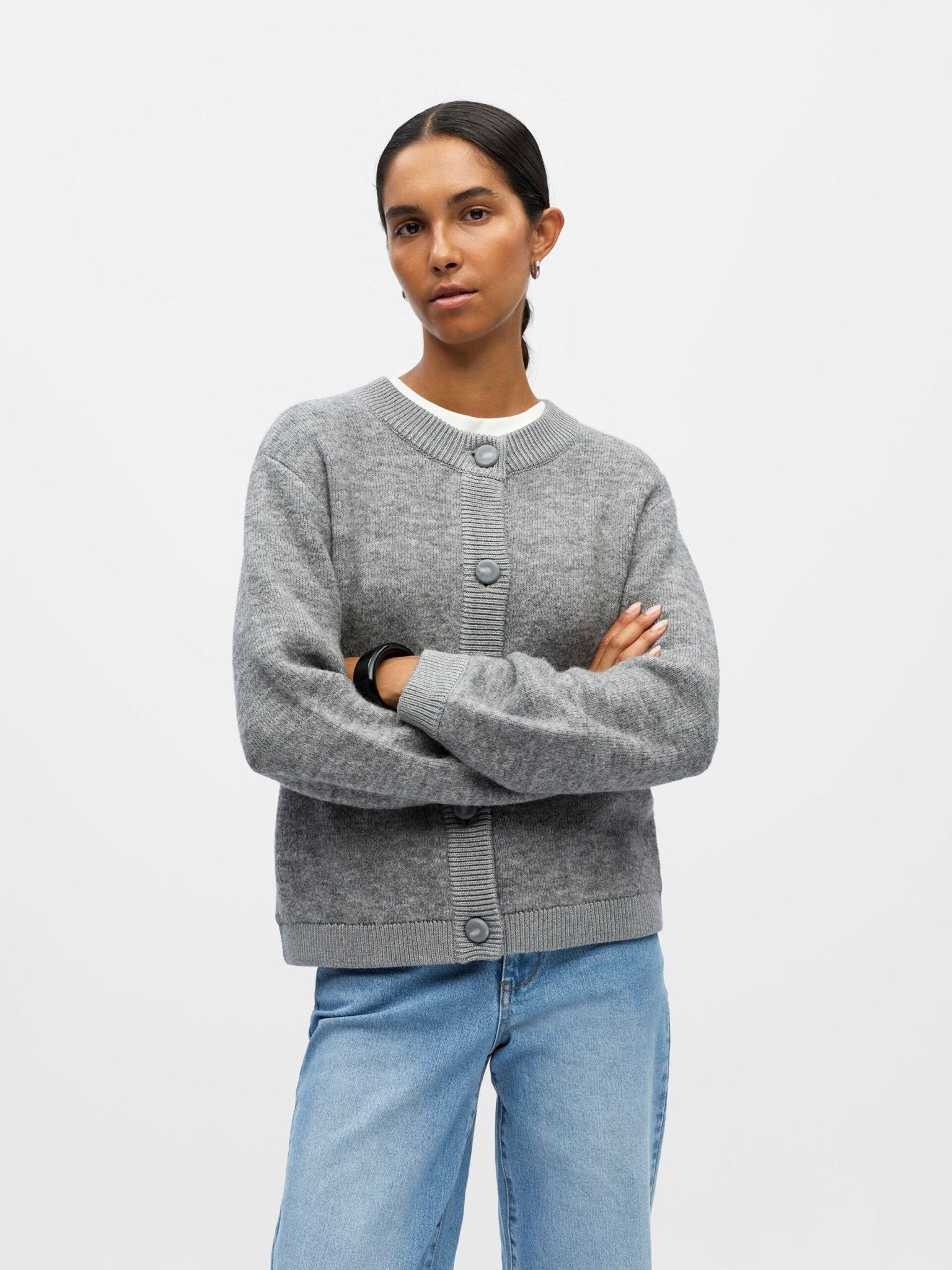 Object Merle Knitted Cardigan Grey Melange - Steranko Clothing Manchester