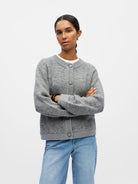 Object Merle Knitted Cardigan Grey Melange - Steranko Clothing Manchester