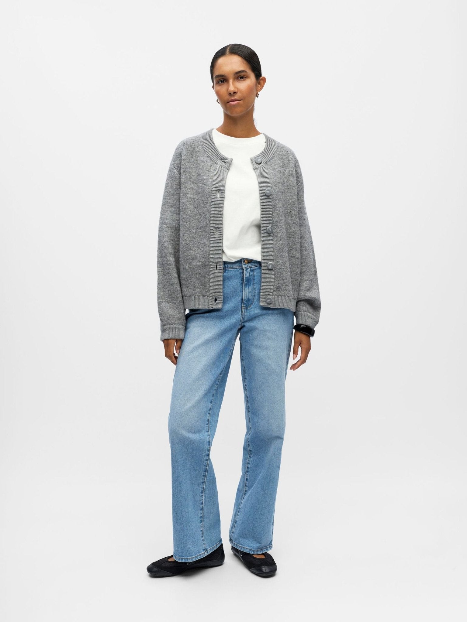 Object Merle Knitted Cardigan Grey Melange - Steranko Clothing Manchester