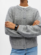 Object Merle Knitted Cardigan Grey Melange - Steranko Clothing Manchester