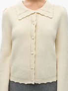 Object Parya Scalloped Knitted Cardigan Birch - Steranko Clothing Manchester