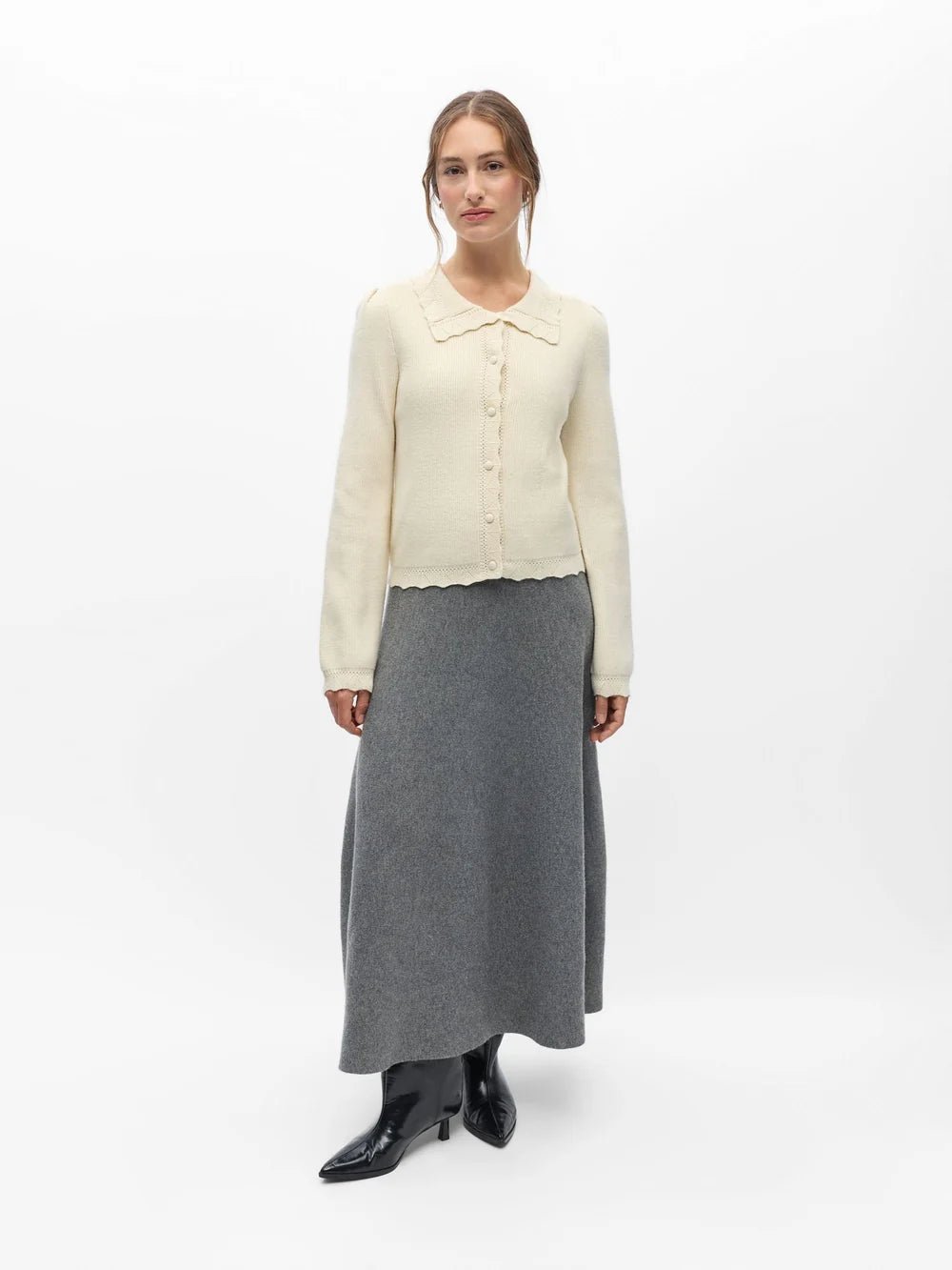 Object Parya Scalloped Knitted Cardigan Birch - Steranko Clothing Manchester