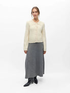 Object Parya Scalloped Knitted Cardigan Birch - Steranko Clothing Manchester