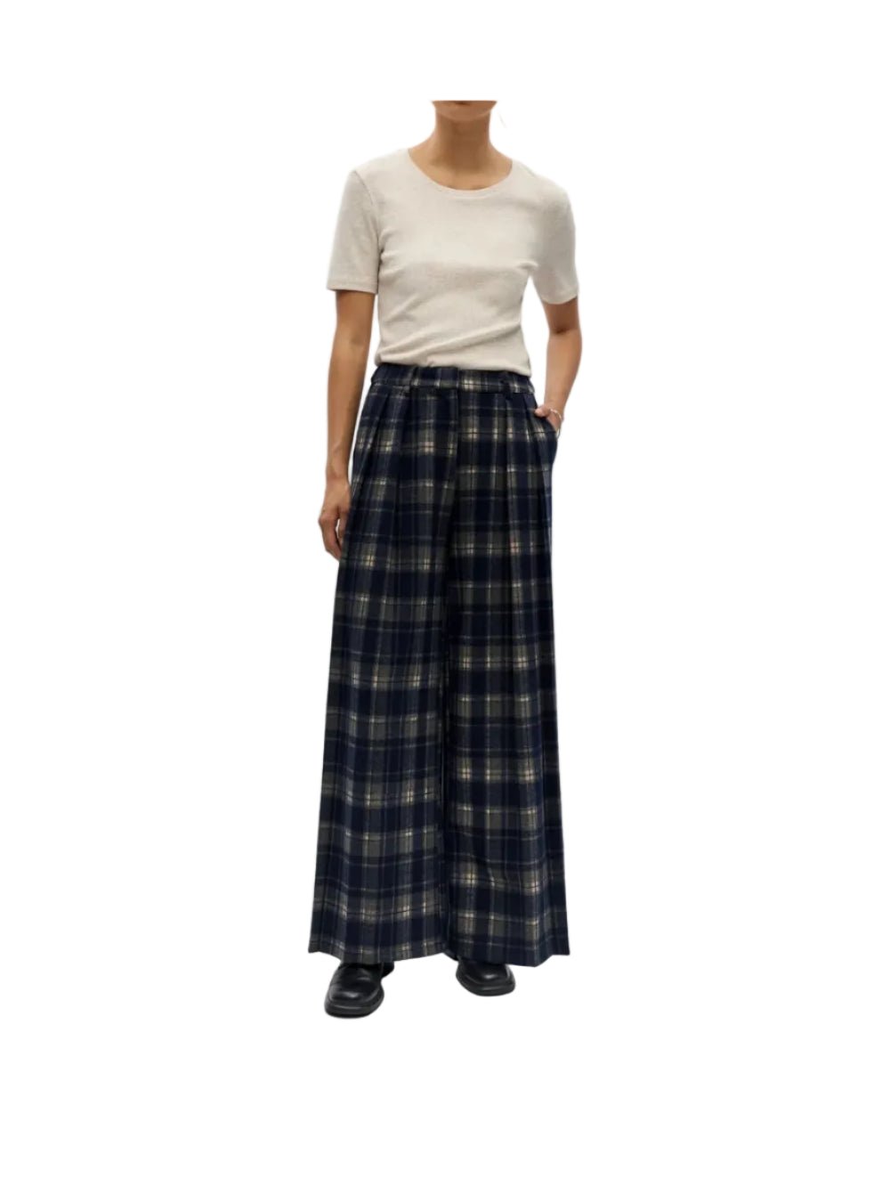 Object Thelma Checked Wide Legged Trousers Blue - Steranko Clothing Manchester